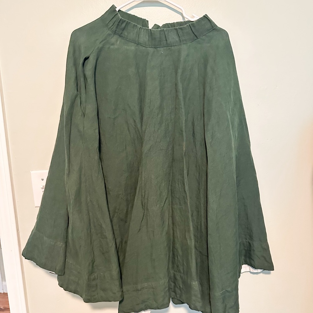 Son de Flor Green Midi A-Line Linen Skirt